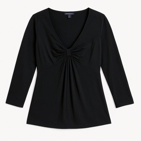 BANANA REPUBLIC Black Stretch Gathered V-Neck Top Business Casual L - Picture 2 of 12